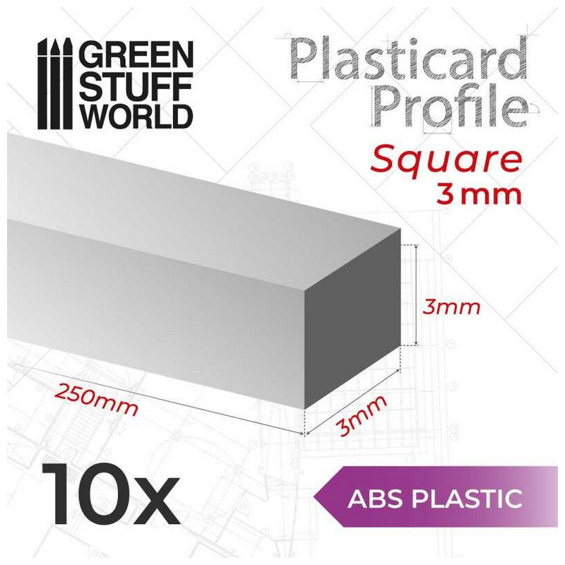 Perfil Plasticard Barra Cuadrada 3 mm