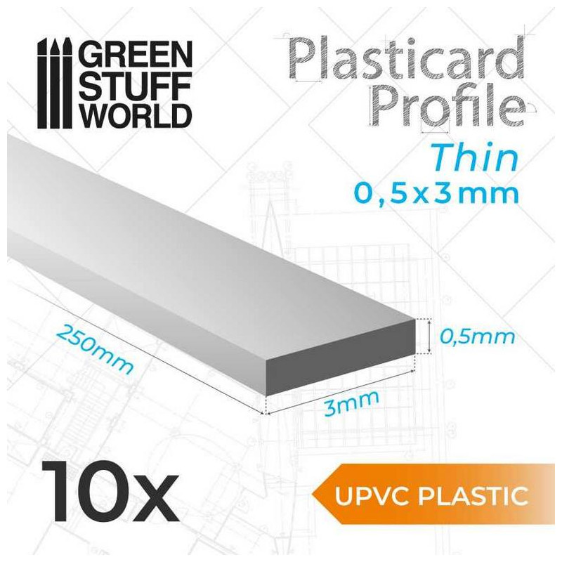 Perfil Plasticard uPVC - Fino 0.50mm x 3mm