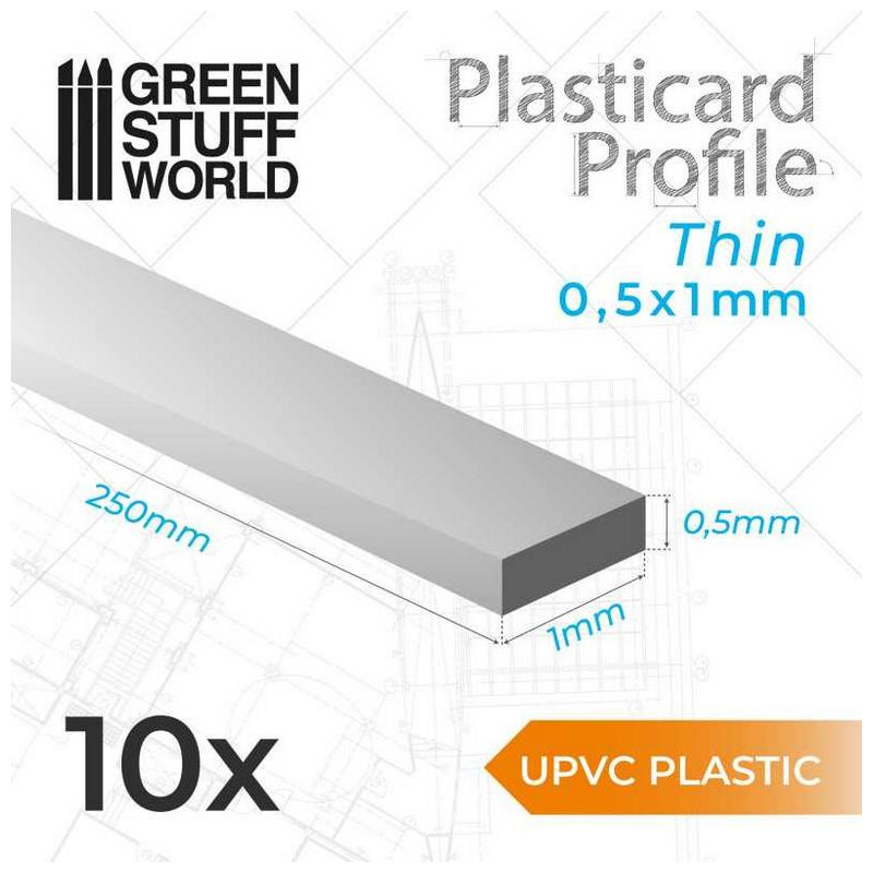 Perfil Plasticard uPVC - Fino 0.50mm x 1mm