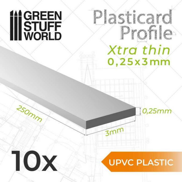 Perfil Plasticard uPVC - Ultra Finas 0.25mm x 3mm