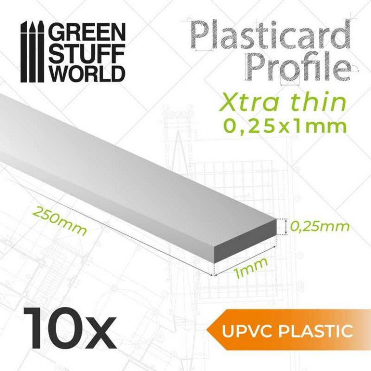 Perfil Plasticard uPVC - Ultra Finas 0.25x1mm