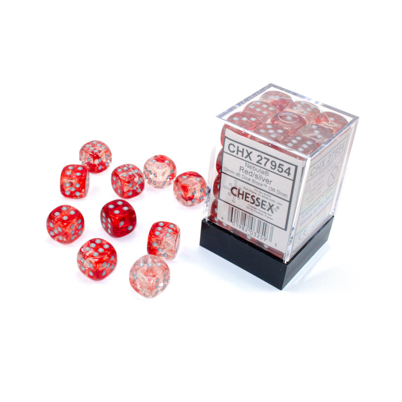 Nebula 12mm D6 Red/silver Luminary Dice Block (36 dice)
