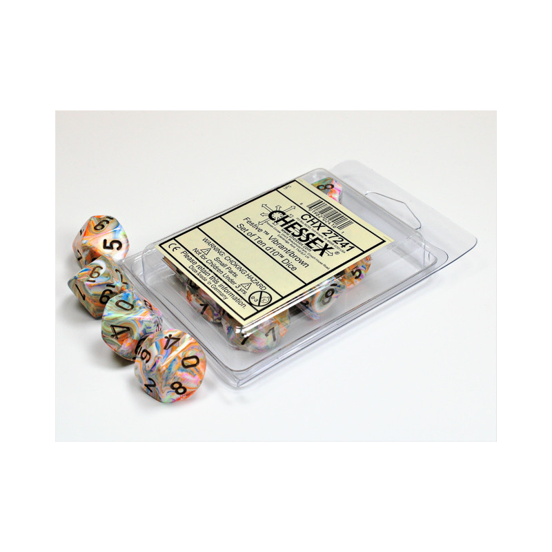 Vibrant Festive Dice Brown Numbers D10 16mm (5/8in) Pack of 10