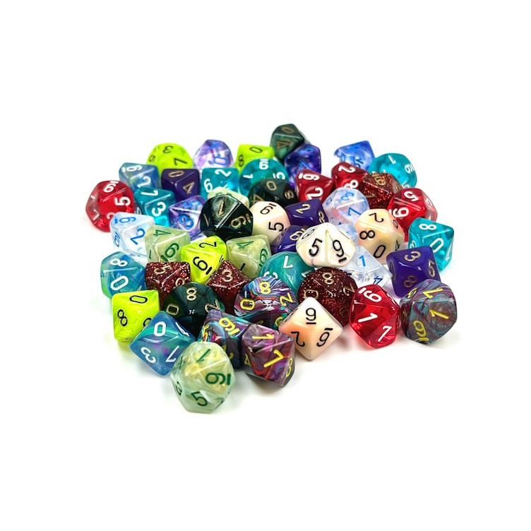 Bag of 50 Assorted loose Mini-Polyhedral D10s