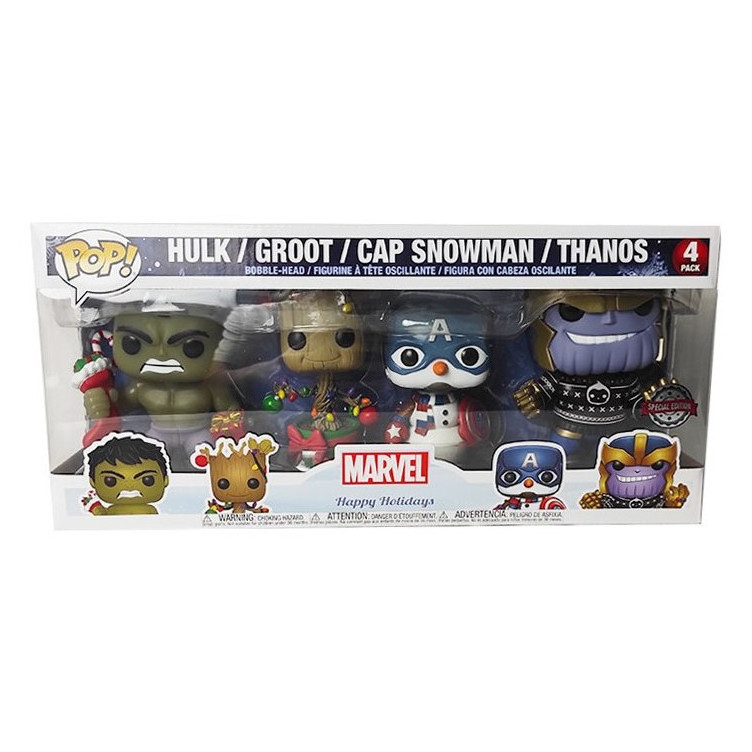 POP! Hulk,Groot,Cap Snowman & Thanos Happy Holidays Special Edit