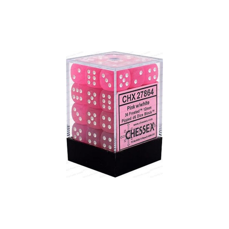 Chessex Dice Sets: Pink/White Frosted 12mm d6 (36)