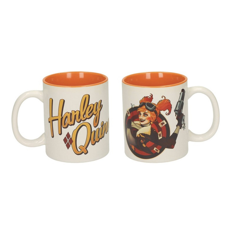 Harley Quinn Pistola Taza Blanca-Naranja Ceramica Universo DC