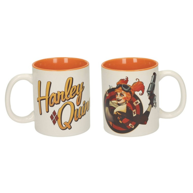 Harley Quinn Pistola Taza Blanca-Naranja Ceramica Universo DC