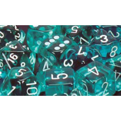 Translucent 12mm d6 Teal/white (36 Dice)